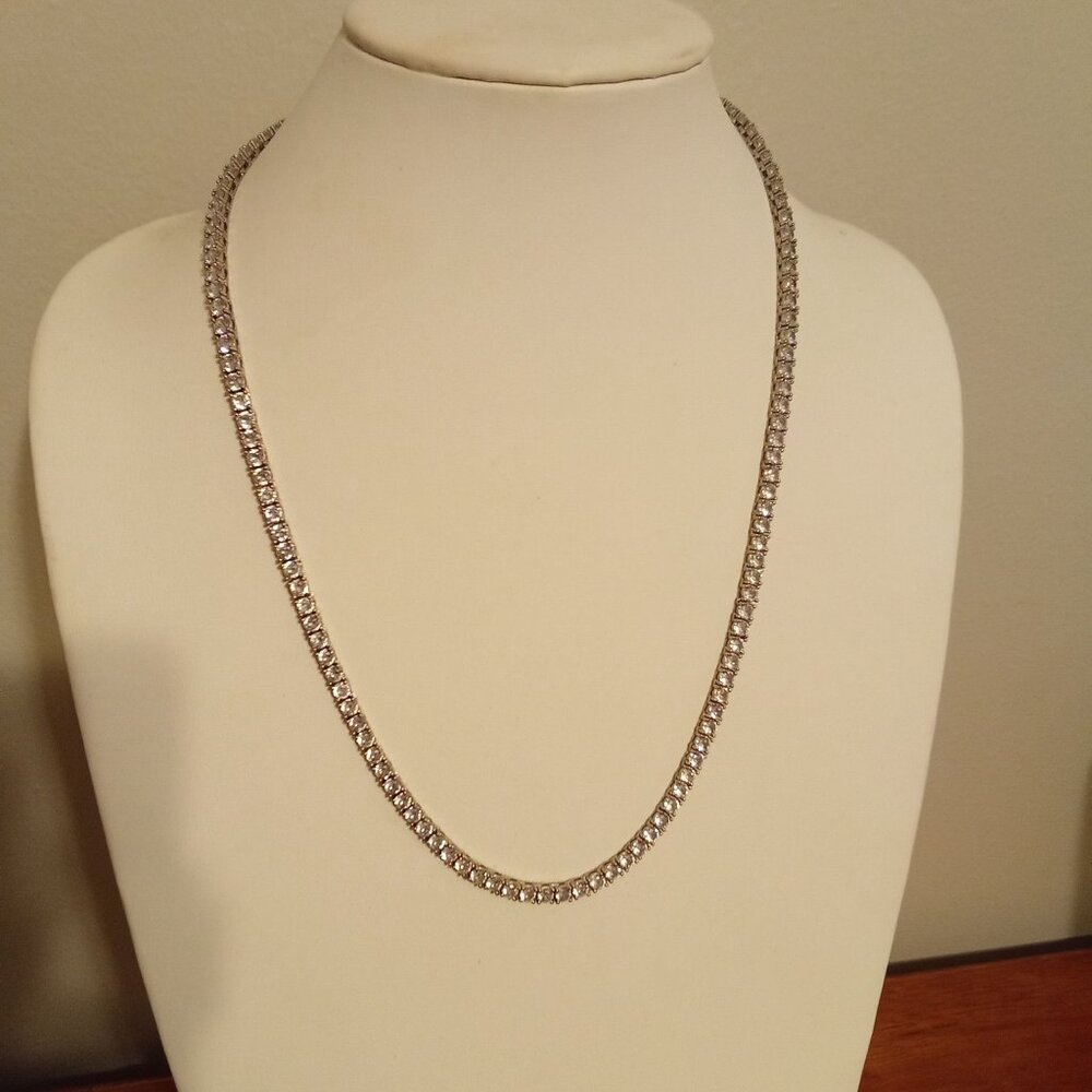 Elegant Silver-Tone Tennis Necklace With Sparkling Round Cut Simulated Diamonds